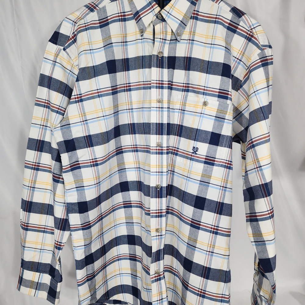 Classic Navy and White Plaid Button-Down Shirt
